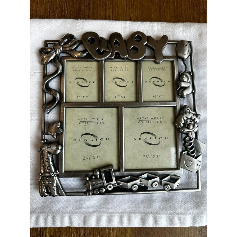 Vintage Kenrich Metal Multi Picture Baby Frame pewter/antique silver finish